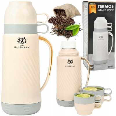 Termoska 0,6 l so sklenenou vložkou a 2 šálkami Obrázok pre Termoska 0,6 l so sklenenou vložkou a 2 šálkami