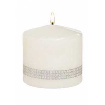 Ozdobná svíčka se stříbrnými páskem bílá