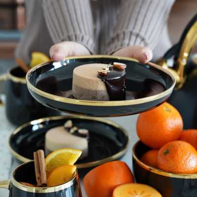 Dezertný tanier čierny GOLD 19cm Obrázok pre Dezertný tanier čierny GOLD 19cm