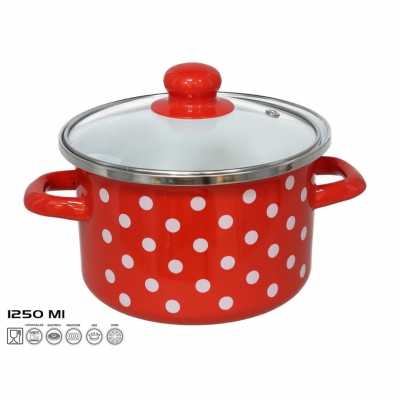 Hrniec smaltovaný s pokrievkou 1,25l 16x10cm MALAGA Obrázok pre Hrniec smaltovaný s pokrievkou 1,25l 16x10cm MALAGA