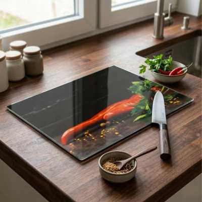 Sklenená krájacia doska 20 x 30 cm – červená paprika chili Obrázok pre Sklenená krájacia doska 20 x 30 cm – červená paprika chili