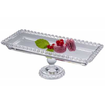Obdĺžniková sklenená podnosová miska na stopke LOVE 30 x 13 cm Obrázok pre Obdĺžniková sklenená podnosová miska na stopke LOVE 30 x 13 cm