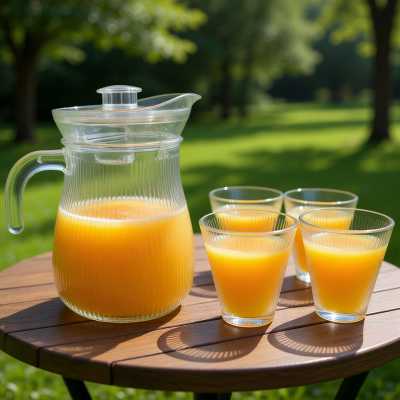 Sklenený džbán 1,2 l a 4 sklenené poháre 220 ml Obrázok pre Sklenený džbán 1,2 l a 4 sklenené poháre 220 ml