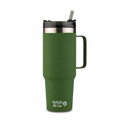 Termohrnček zelený 900ml so slamkou Obrázok pre Termohrnček zelený 900ml so slamkou