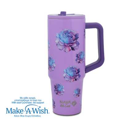Termohrnček 900ml so slamkou Purple Floral Obrázok pre Termohrnček 900ml so slamkou Purple Floral